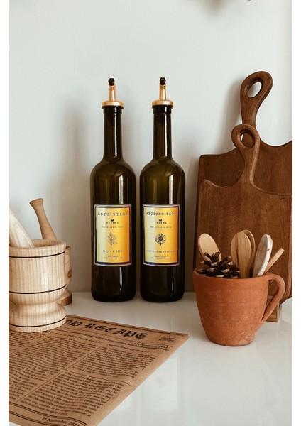 Amber Gold 2'li 750 ml Zeytinyağı Sıvıyağ Şişesi Yağdanlık Yağlık 750GOLD