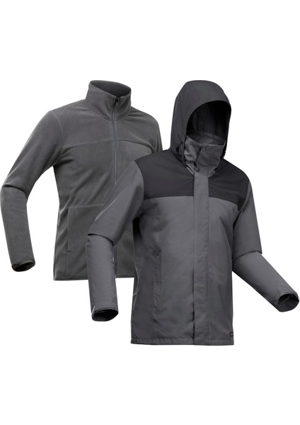 Erkek Su Geçirmez 3'ü 1 Arada Outdoor Kar Montu/kışlık Mont - Gri - SH100 0 °c Beden: 3xl. ,