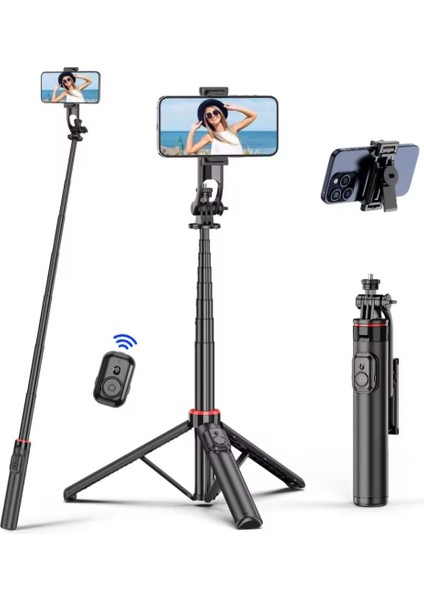 Uzaktan Kumandalı 131 cm Taşınabilir Tripod, Kamera ve Telefon Uyumlu Katlanabilir Selfie Çubuğu