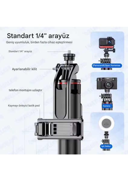 Uzaktan Kumandalı 131 cm Taşınabilir Tripod, Kamera ve Telefon Uyumlu Katlanabilir Selfie Çubuğu