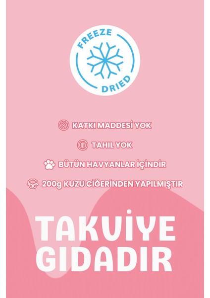 Kedi ve Köpekler Için Super Premium Takviye Gıda %100 Doğal Kuzu Ciğeri