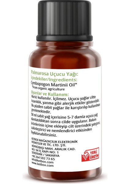 Organik Içerikli Palmarosa Uçucu Yağı 10 ml Palmarosa Essential Oil