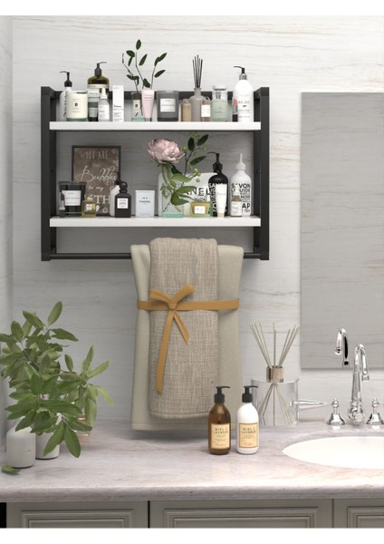 2 Raflı Metal Düzenleyici Havluluk Baharatlık Duvara Monte Banyo Rafı Metal Organizer Çok Amaçlı Raf