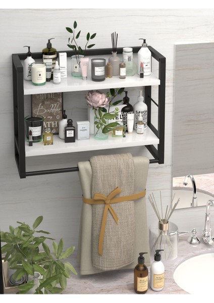 2 Raflı Metal Düzenleyici Havluluk Baharatlık Duvara Monte Banyo Rafı Metal Organizer Çok Amaçlı Raf fırsatları