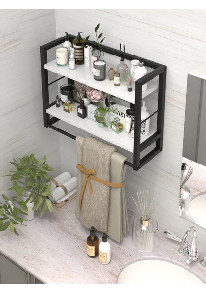 2 Raflı Metal Düzenleyici Havluluk Baharatlık Duvara Monte Banyo Rafı Metal Organizer Çok Amaçlı Raf indirimleri