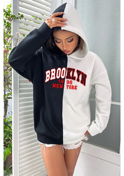 Only Trendwear Unisex Brooklyn Siyah Beyaz Hoodie