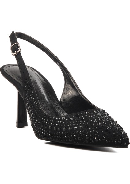 Siyah-Saten Ince Topuklu Kadın Abiye Ayakkabı 575008 Z modelleri