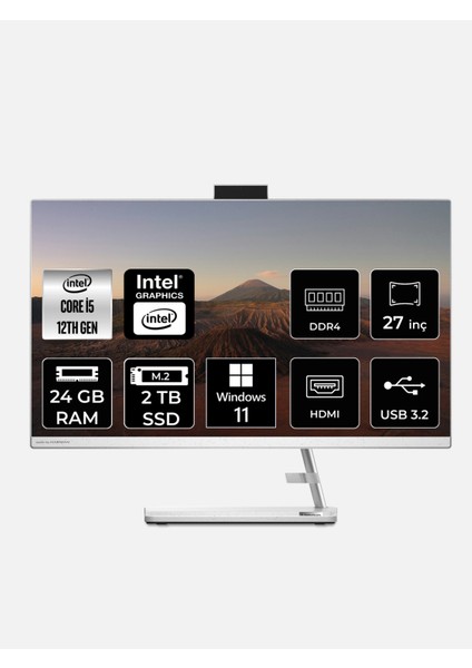 Ideacentre Aıo 3 27IAP7 Intel Core I5 12450H 24GB 2tb SSD 27" Fhd Windows 11 Home All In One Bilgisayar & Per4 USB Bellek F0GJ011WTRP374