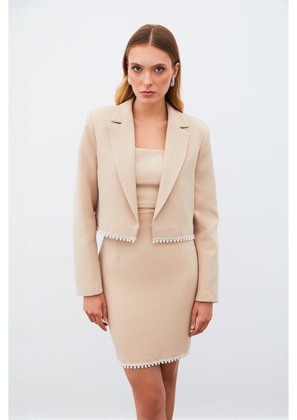 Aksesuarlı Kısa Ceket - Bej Beden: 36