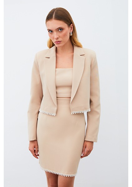 Aksesuarlı Kısa Ceket - Bej Beden: 36 fiyatları