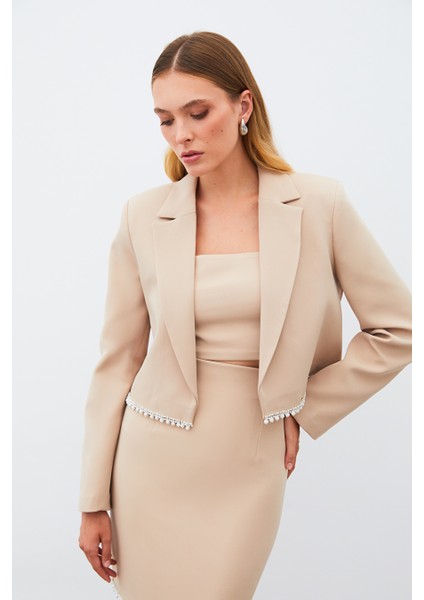 Aksesuarlı Kısa Ceket - Bej Beden: 36 fırsatları