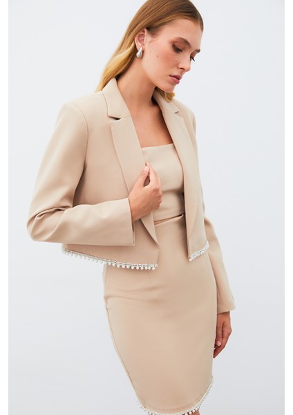 Aksesuarlı Kısa Ceket - Bej Beden: 36 indirimleri