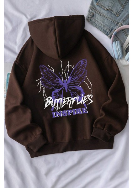 Only Trendwear Unisex Butterfly & Letter Graphic Baskılı Sweatshirt