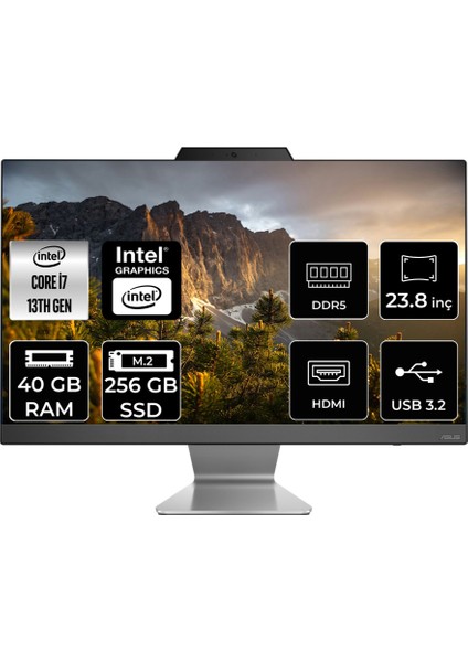 A3402 Intel Core I7 1355U 40GB 256GB SSD 23.8" Fhd Fdos All In One Bilgisayar & Per4 USB Bellek A3402I716512B0DP321