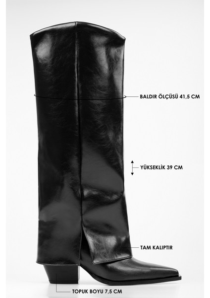 Kadın Texas Siyah Parlak Tozluk Detaylı Kovboy Çizme fiyatları