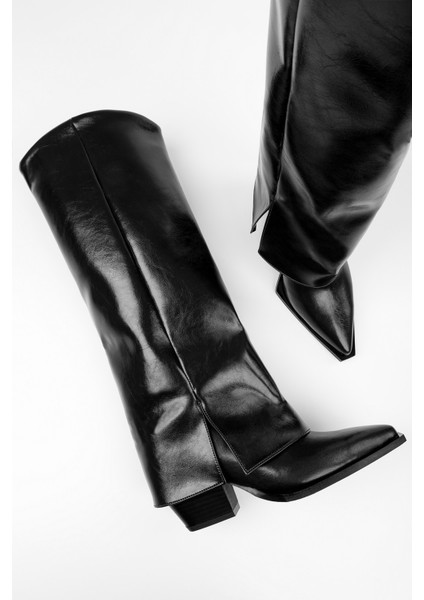 Kadın Texas Siyah Parlak Tozluk Detaylı Kovboy Çizme modelleri