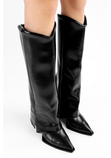 Kadın Texas Siyah Parlak Tozluk Detaylı Kovboy Çizme fırsatları