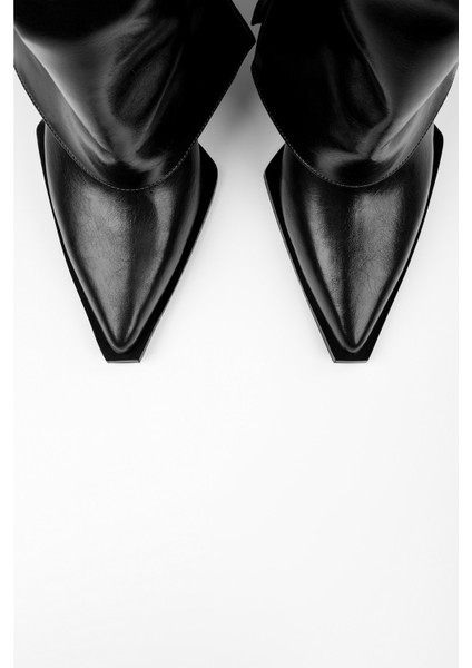 Kadın Texas Siyah Parlak Tozluk Detaylı Kovboy Çizme indirimleri