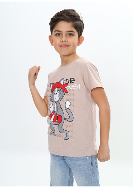 Erkek Çocuk Kaykay Kedi Baskılı Tişört