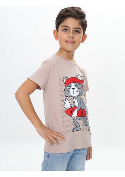Erkek Çocuk Kaykay Kedi Baskılı Tişört fiyatları