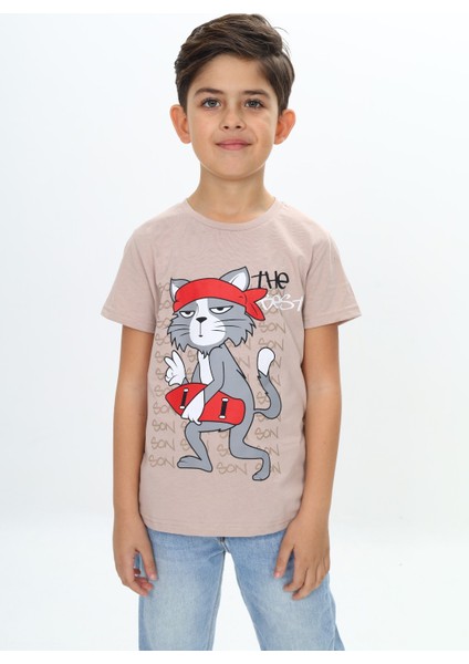 Erkek Çocuk Kaykay Kedi Baskılı Tişört fırsatları
