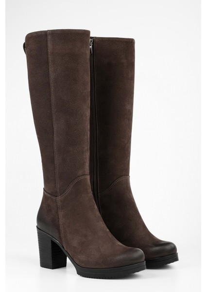 Kadın Daen Kahve Süet Deri Topuklu Çizme fiyatları