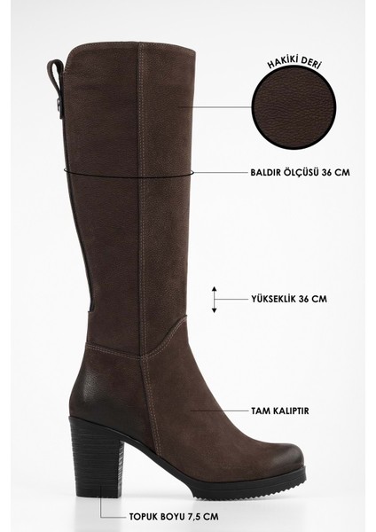 Kadın Daen Kahve Süet Deri Topuklu Çizme modelleri