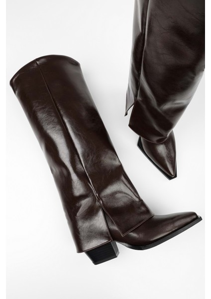 Kadın Texas Kahve Parlak Tozluk Detaylı Kovboy Çizme modelleri