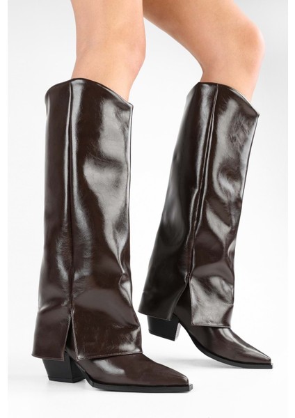 Kadın Texas Kahve Parlak Tozluk Detaylı Kovboy Çizme fırsatları