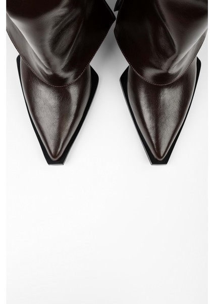 Kadın Texas Kahve Parlak Tozluk Detaylı Kovboy Çizme indirimleri