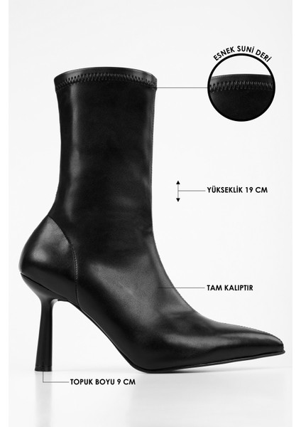 Kadın Glove Siyah Cilt Streç Topuklu Bot modelleri