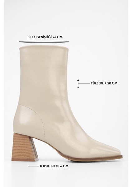 Kadın Talve Bej Parlak Küt Burunlu Topuklu Bot fiyatları