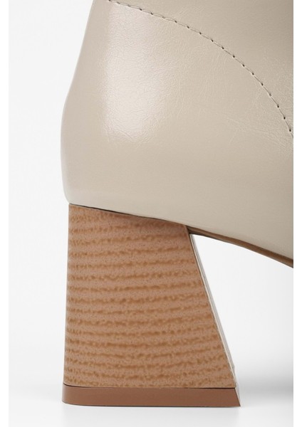 Kadın Talve Bej Parlak Küt Burunlu Topuklu Bot fırsatları