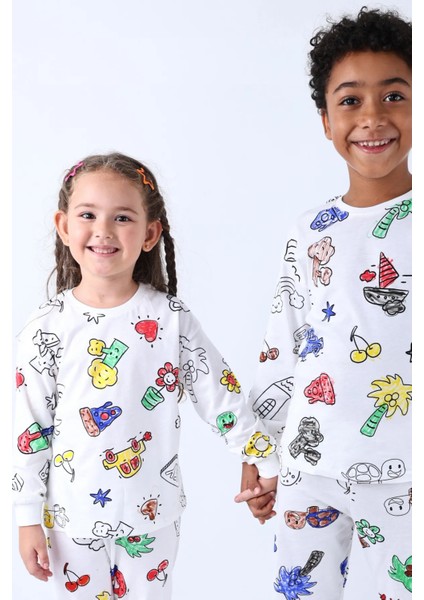 Unisex Boya Hediyeli Mevsimlik Boyanabilen Çocuk Pijama Takımı (6lı Boya Hediyeli) fiyatları