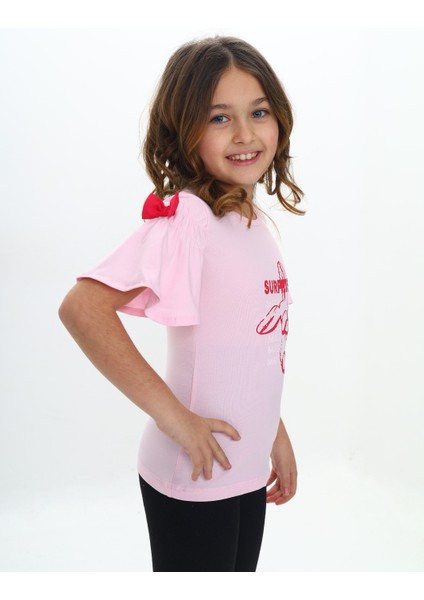 Kız Çocuk Fiyonklu Tavşan Baskılı Tişört modelleri