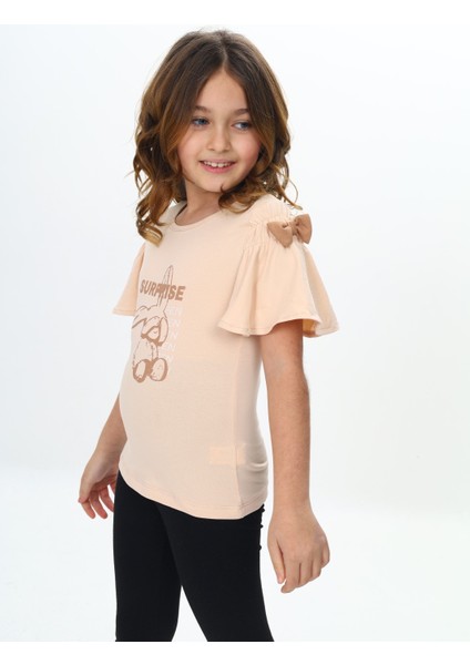 Kız Çocuk Fiyonklu Tavşan Baskılı Tişört fırsatları