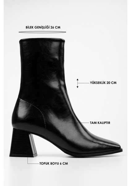 Kadın Talve Siyah Parlak Küt Burunlu Topuklu Bot fiyatları