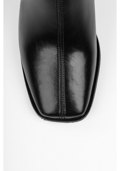 Kadın Talve Siyah Parlak Küt Burunlu Topuklu Bot indirimleri