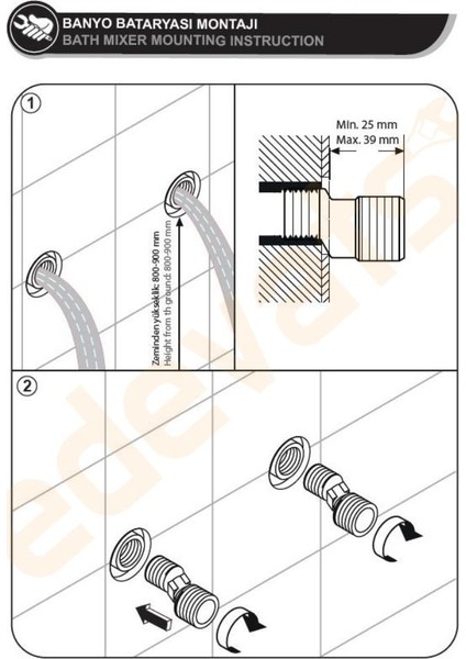 Eca Niobe Banyo Bataryası + Eca Spil Mafsallı Banyo Üst Takım 1f (Duş Başlığı)