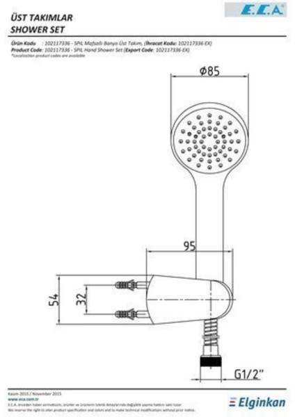 Eca Niobe Banyo Bataryası + Eca Spil Mafsallı Banyo Üst Takım 1f (Duş Başlığı)