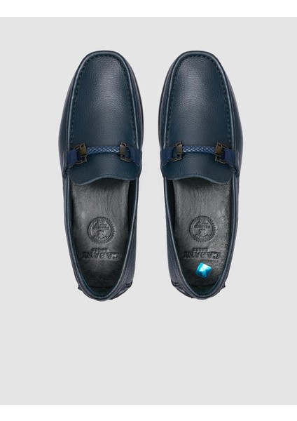 %100 Hakiki Deri Lacivert Toka Detaylı Erkek Loafer