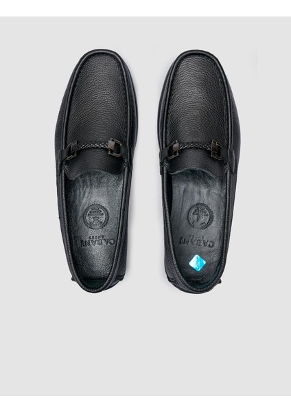 %100 Hakiki Deri Siyah Toka Detaylı Erkek Loafer