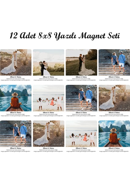 12 Adet Kişisel Fotoğraf ve Yazı Içeren 8x8 cm Buzdolabı Magneti