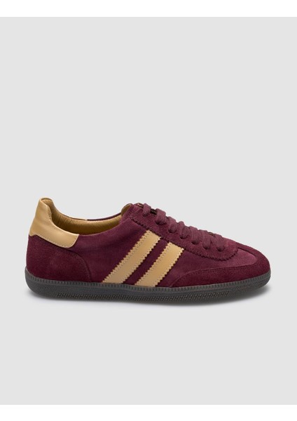 Deri Bordo Süet Kadın Sneaker