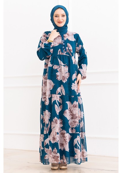 Çiçek Desen Şifon Elbise 1351 - Indigo indirimleri