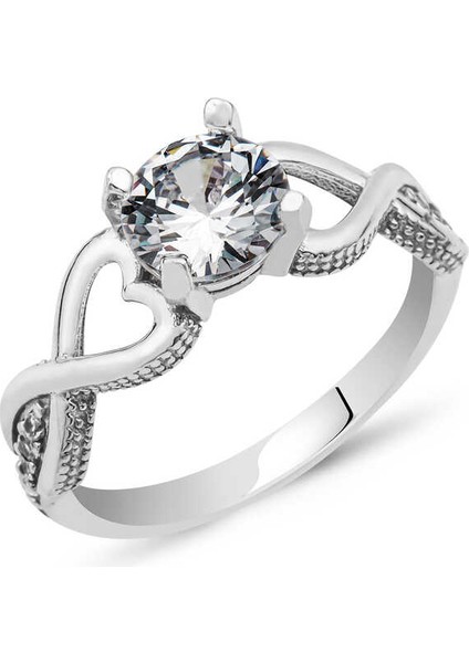 Gümüş Tek Taş Sonsuz Kalp Yüzük