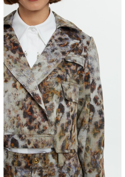 Leopar Desenli Kahverengi Kısa Blazer Ceket fırsatları