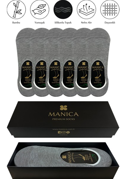 Erkek Bambu Babet Çorap 6 Çift - Gri Melanj