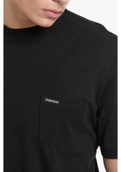 Guess Erkek Siyah Pamuk T-Shirt Logolu, Regular Fit fırsatları