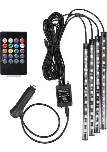 Araç Içi Rgb Renkli Ayak Altı Sese Duyarlı Kumandalı LED Çakmaklık Girişli